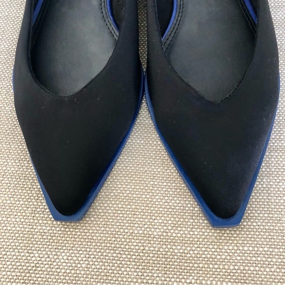 ASOS Flat Satin Pointed Toe Shoes With Electric Blue Boarder Around Sole. - Picture 7 of 10